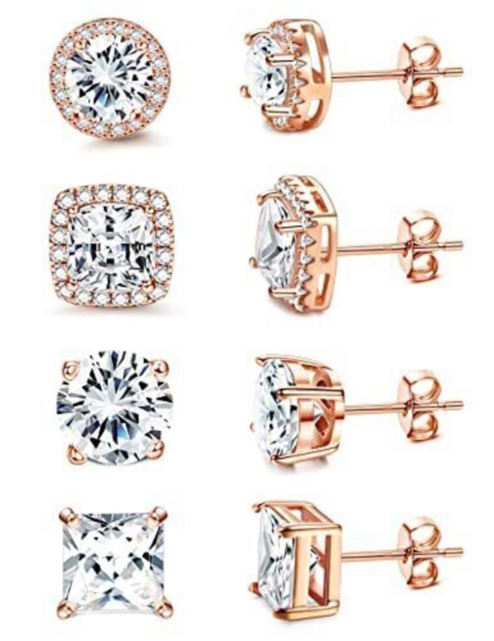 7020 Cubic Zirconia Stud Earrings 18K Rose Gold Plated Hypoallergenic
